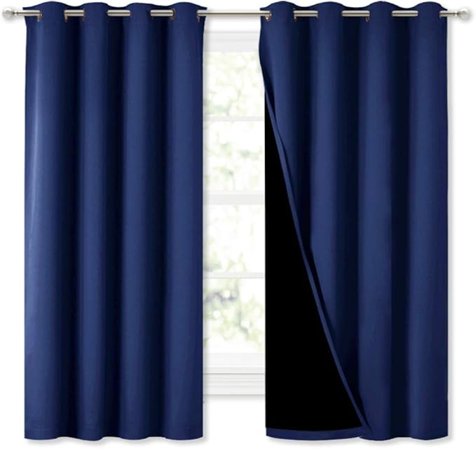 NICETOWN 100% Blackout Curtain Panels, Thermal Insulated Black Liner Curtains for Nursery Room, Noise Reducing and Cold Blocking Drapes for Windows (Royal Blue, Set of 2, 52-inch Wide by 63-inch Long) by NICETOWN