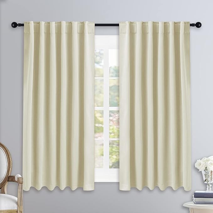 NICETOWN Small Window Curtains for Kitchen, Home Decoration Room Darkening Curtains for Laundry, Cupboard (Beige, 52" Wide x 54" Long per Panel, 2 Pieces) - Image 2