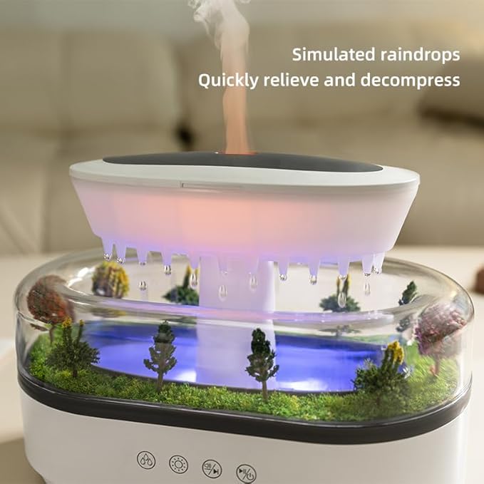 Upgrade Raindrop Humidifier Essential Oil Diffuser with Natural White Noise and Landscape Design，7 Led Colors Change Desktop Diffuser for Home Office Bedroom Waterdrop Diffuser Auto Shut-Off 250ml - Image 2