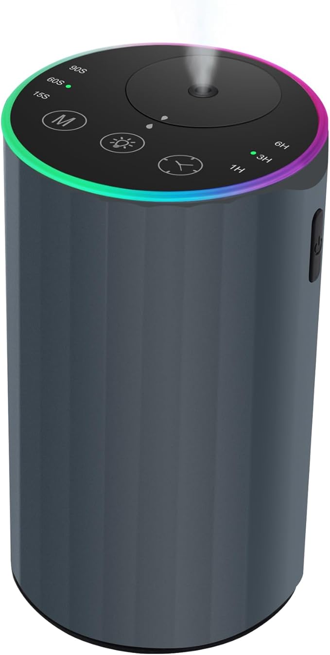 Waterless Essential Oil Diffuser, Battery Powered Mini Scent Air Machine, Aromatherapy Mist Diffuser for Home Room Car Office (Grey) by konchile
