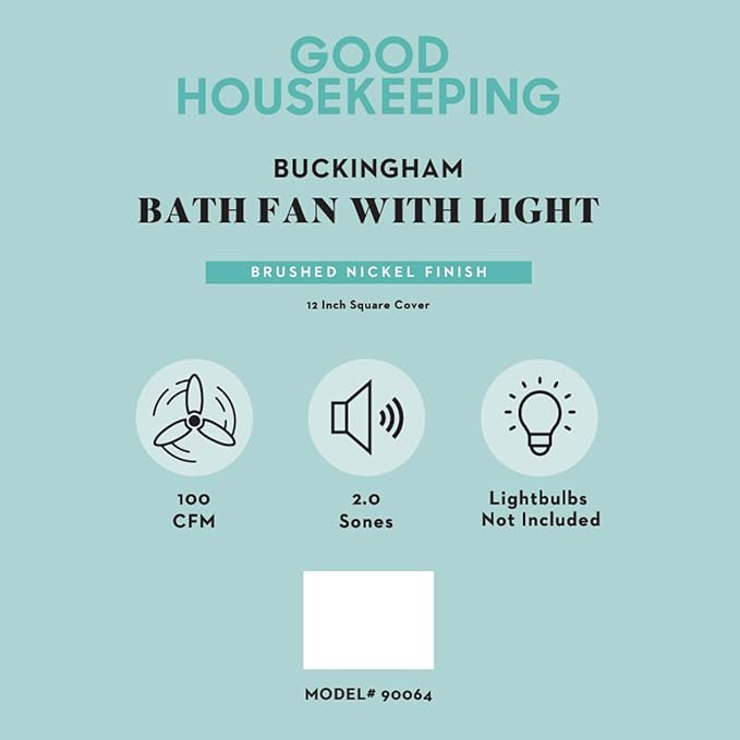 Good Housekeeping 90064 Buckingham Decorative Bathroom Ventilation Exhaust Fan with Light and Nightlight, Medium, Brushed Nickel - Image 3