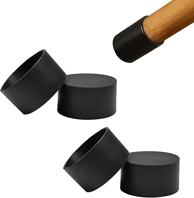 4 Pcs 2" (51 mm) Round Chair Leg Tips Caps, Silicone Rubber Furniture Leg Floor Protectors, Reduce Noise Folding Metal Chair Leg Cap Replacement for Bar Stool Leg Patio Indoor, Black by BOPOREAE