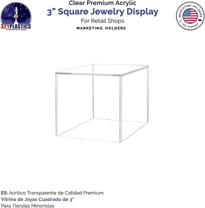3" Acrylic Display Riser Box with One Open Side No Lid Versatile Clear Square Plexiglass Retail Product Platform and Merchandise Storage Bin by Marketing Holders - Image 3