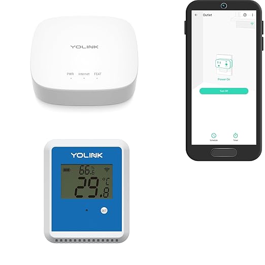 YoLink X3 vesion Outdoor Temperature & Humidity Data Logger, Hygrometer, Thermometer, 1/4 Mile Range, 5+ Years Battery Life, Emails/Text/App Alerts, Alexa. Pet Cage, Freezer, Greenhouse. Hub Included by YoLink