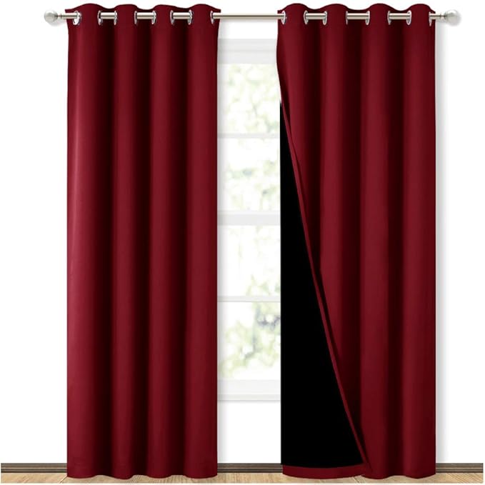NICETOWN 100% Blackout Cold Blocking Curtains with Black Liner Backing, Thermal Insulated Curtains for Living Room, Noise Reducing Drapes, Burgundy Red, 52 inches x 84 inches Per Panel, Set of 2 by NICETOWN