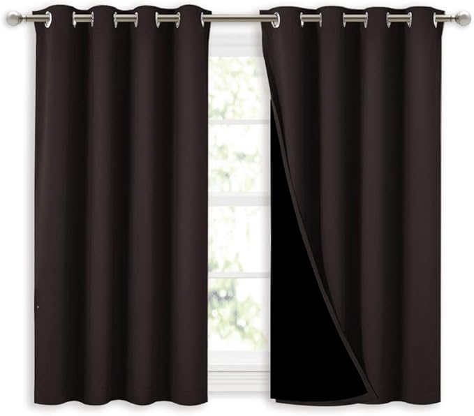 NICETOWN 100% Blackout Curtains 45 inches Length, 2 Thick Layers Completely Blackout Window Treatment Thermal Insulated Lined Drapes for Basement Window (Brown, 1 Pair, 52 inches Width Each Panel) by NICETOWN