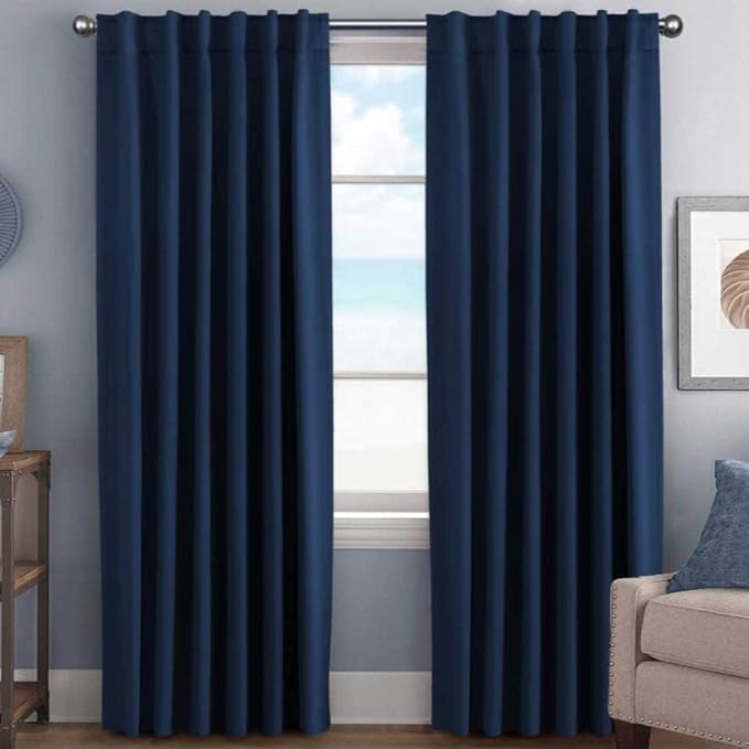 H.VERSAILTEX Back Tab Navy Blackout Curtains 102 Inch Long for Bedroom/Living, Rod Pocket Room Darkening Thermal Insulated Black Out Drapes, 52 x 102 Inch, Navy Blue, 2 Panels by HVERSAILTEX