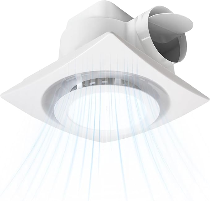 Bathroom Exhaust Fan with LED light 9.6 inch– 110 CFM, Quiet 1.0 Sones Noise Exhaust Fan for Shower, Bathroom, and Restroom, 30W Motor, 15W LED Light, Easy Installation, by Unknown