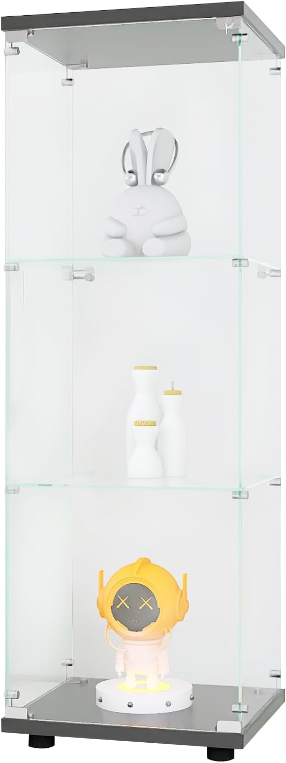 Yoluckea 3 Shelves Glass Display Cabinet with Door,Floor Standing Clear Glass Curio Cabinet Collection Display Case for Living Room Bedroom 49.41”x15.16”x13.58” Black (Quick Assembly) - Image 9