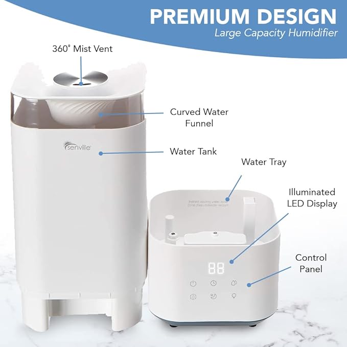 Senville 5L Top-Fill Humidifier for Home, Large Capacity Cool Mist Humidifier, Ultrasonic, With Essential Oil Diffuser for Aromatherapy White - Image 4