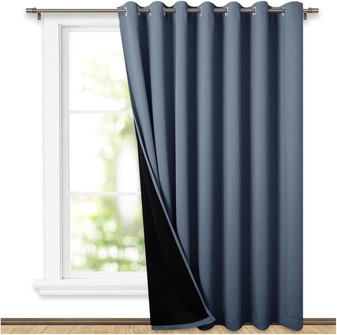 NICETOWN Vertical Blind for Window, Total Shade Patio Door Curtain, Heavy-Duty Full Light Shading Sliding Door Drape Room Divider Curtain (Stone Blue, 1 Panel, 100 inches Wide x 84 inches Long) by NICETOWN