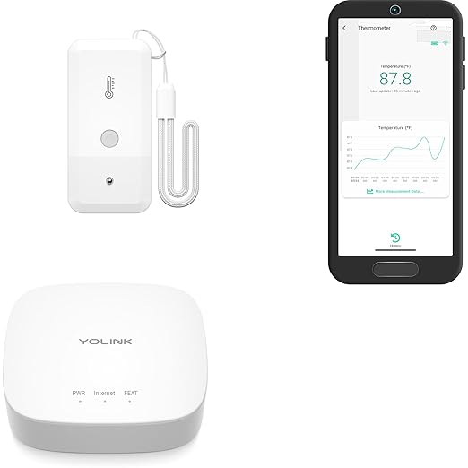 YoLink Smart Wireless Thermometer, Wide Temp Range for Freezer, Fridge, Green House, Pet Cage, App, Emails, Text/SMS alerts, up to 5 Years Battery Life- Hub Included by YoLink
