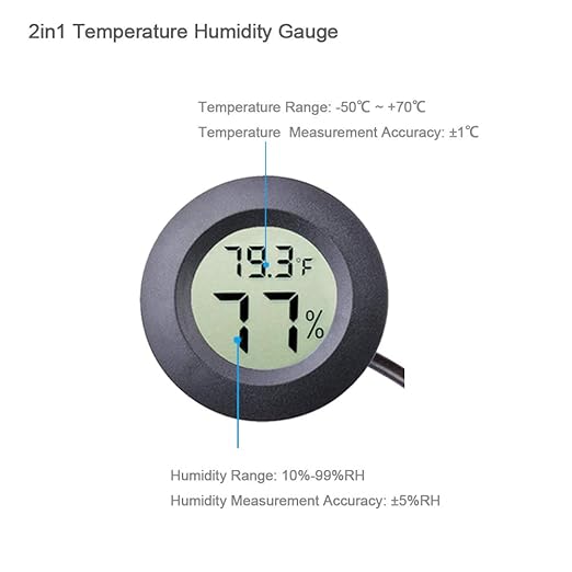 Veanic 2-Pack Mini Digital Round Hygrometer Thermometer Gauge with Probe Indoor Outdoor LCD Display Temperature Humidity Meter for Incubator Reptile Plant Terrarium Guitar Case - Image 3