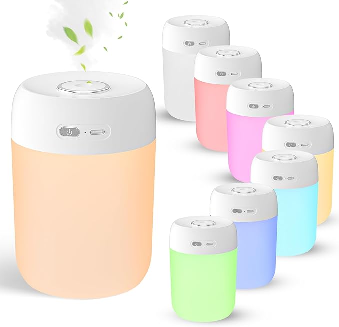 Portable Small Humidifier, 650ml Colorful Mini Humidifier for Bedroom, Office Desktop, Baby Room, Plants, Cool Mist Humidifiers(White) by 1