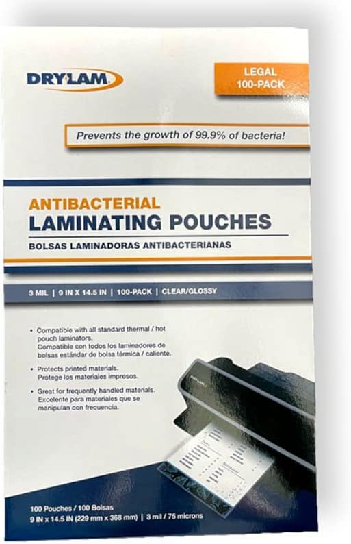 Dry-Lam ANTIPLGL3 Box of 100 Laminating Pouches, 9" x 14.5", 4 mil Thickness, Great for Frequently Handled Printed Materials, Compatible with All Standard Thermal/hot Pouch Laminators by Unknown