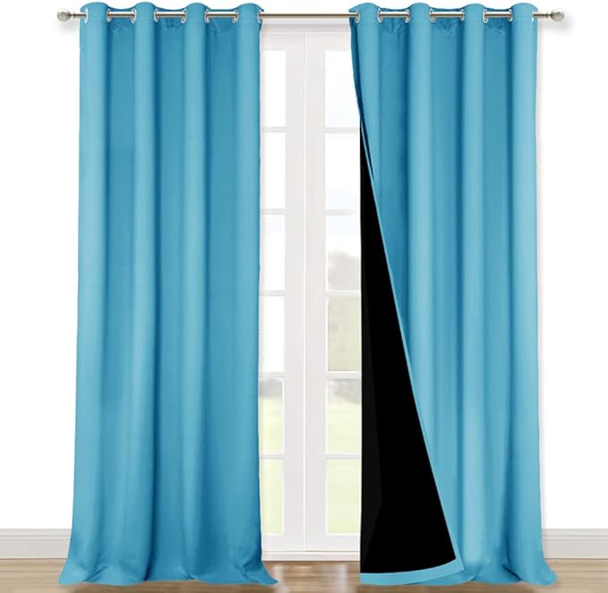NICETOWN 100% Blackout Curtains for Windows, Pack of 2, Teal Blue, 52" W x 120" L, Super Heavy-Duty Black Lined Total Darkness Drapes for Bedroom, Privacy Assured Window Treatment for Patio by NICETOWN