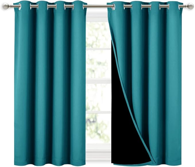NICETOWN Peacock Teal 100% Blackout Curtains 45 inches Long, 2 Thick Layers Completely Blackout Window Treatment Thermal Insulated Lined Drapes for Small Window (1 Pair, 52 inches Width Each Panel) by NICETOWN
