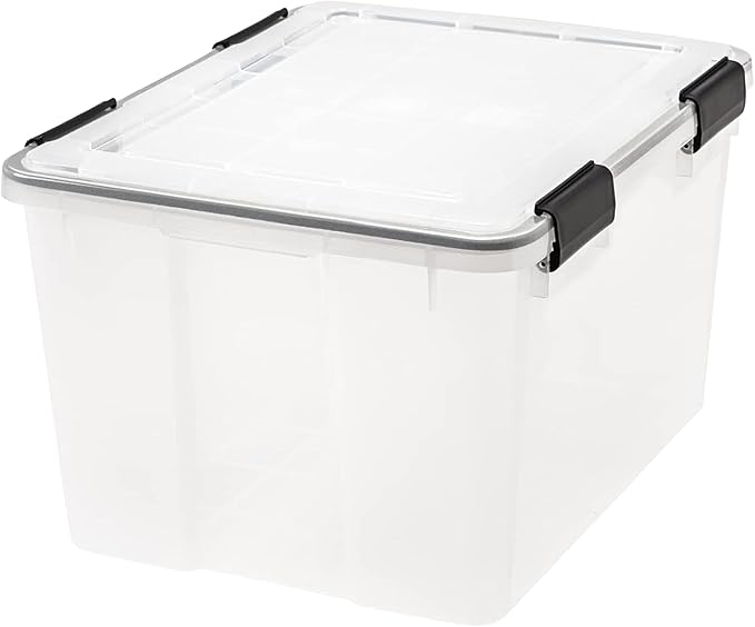 IRIS USA WeatherPro 47 Qt Storage Bins with Lids, 2 Pack, BPA-Free Plastic Gasket Box with Tight Latch and Seal, Stackable Nestable Tote Tub - Clear/Black - Image 8