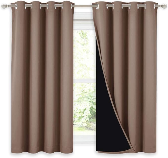 NICETOWN Bedroom Full Blackout Curtain Panels, Super Thick Insulated Window Covers, Keeping Out Cold Air and Heat 100% Blackout Blinds with Black Liner (Cappuccino, Set of 2, 52 by 54-inch) by NICETOWN