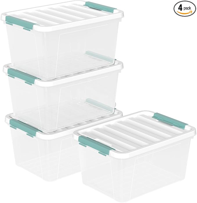 20 Quart Plastic Latching Storage Boxes, Clear Storage Box Bins with lids Set of 4 by Yarebest