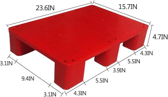 Waterproof Grid Ventilation Floor Pallet Small Warehouse Moisture Barrier Plastic Pallets Moisture Resistant for Logistics and Warehousing, Transportation Facilities(Red-1 Set,23.6x15.7x4.7in) - Image 2