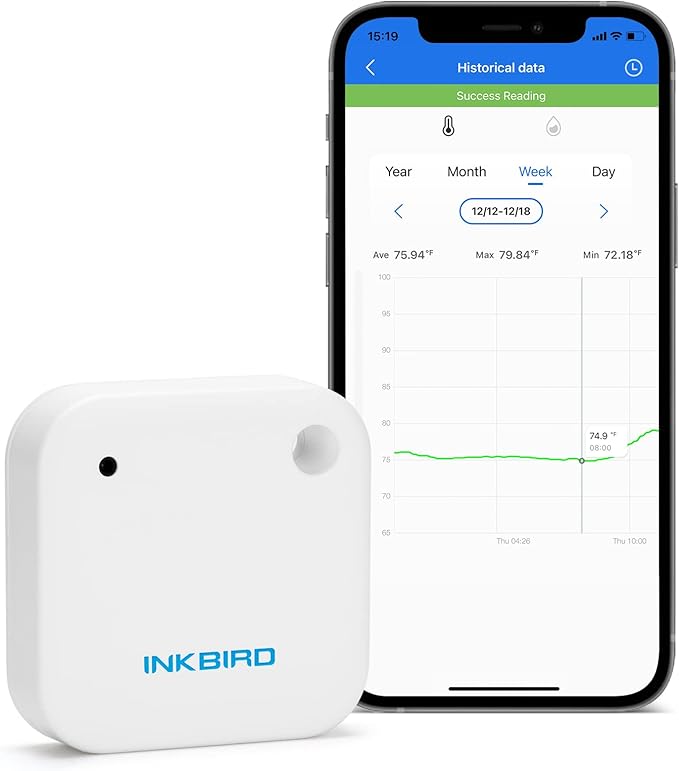 Inkbird Wireless Thermometer Humidity and Temperature Monitor, IBS-TH2 Freezer Thermometer Bluetooth Temperature Sensor Smart, with APP for Android and iOS (Temperature and Humidity Sensor) by Inkbird