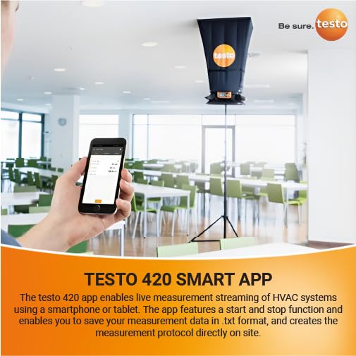 Testo 420 Flow Hood – Airflow Meter HVAC for Air Velocity, Volume Flow, Temperature & Relative Humidity – CFM Meter for Airflow HVAC with Tiltable Display, Bluetooth, and App Compatibility - With NIST - Image 5