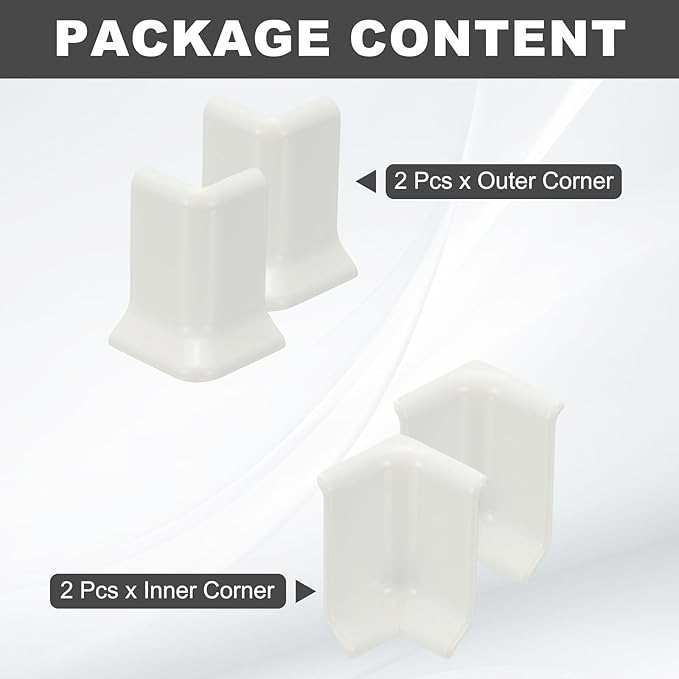 uxcell Self Adhesive Baseboard Corner Blocks, 2.2 Inch Wall Edge Corner Protector 2 Inside + 2 Outside Corners-Connector for Wall Floor Furniture Edge(White) - Image 3