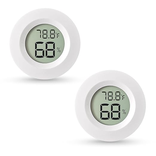 Atogou 2-Pack Mini Hygrometer & Thermometer, Indoor Outdoor Digital Humidity Meter Gauge Temperature, ℉/℃, for Home, Office, Reptile, Car, Greenhouse, Lab, Terrarium, Cellar.. A01 White by ATOGOU