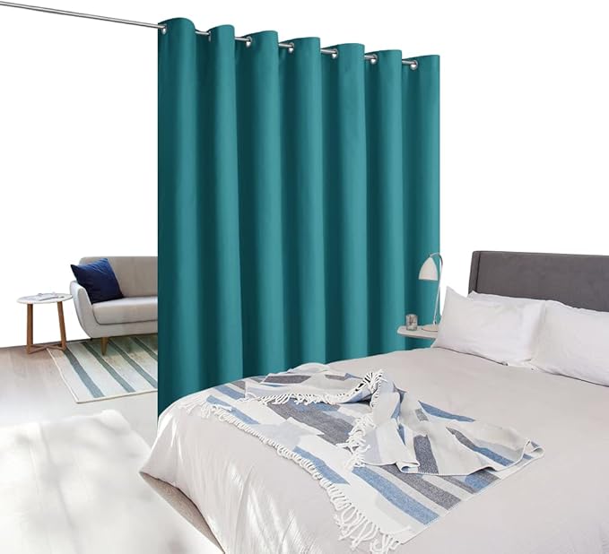 NICETOWN Room Divider Heavy Curtain Screen Partitions, Basement Hospital Medical Clinic Spa Lab Cubicle Divider Privacy Screen, Patio Door Curtain (Peacock Blue, 1 Panel, 8.3ft Wide x 12ft Long) - Image 2