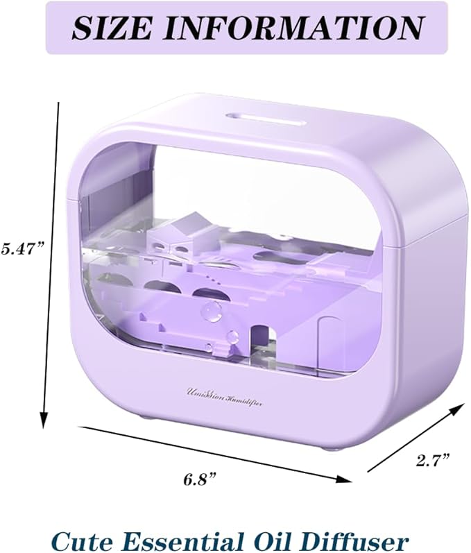 Essential Oil Diffuser, Cute Humidifier with 7 LED Light Colors, Waterless Auto Shut-Off & Timer Setting Cool Mist Humidifier Diffuser for Spa Home Yoga Office Bedroom(Purple) - Image 2