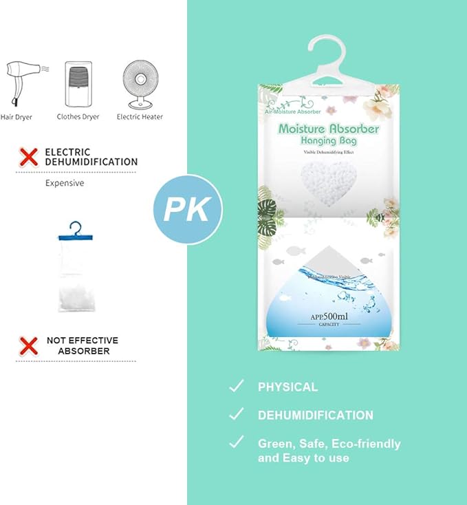 CANAGER Hanging Moisture Absorber-12 Packs, Hanging Dehumidifier Bags for Closet,Bedroom and kitchen,Fragrance Free,Moisture Absorb 12.5OZ - Image 3