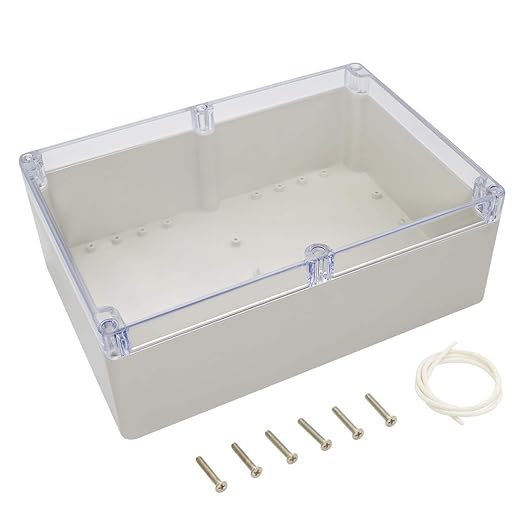 LeMotech ABS Plastic Junction Box Dustproof Waterproof IP65 Electrical Enclosure Box Universal Project Enclosure Grey with PC Transparent Clear Cover 10.4 x 7.2 x 3.7 inch (263 x 182 x 95 mm) by LeMotech