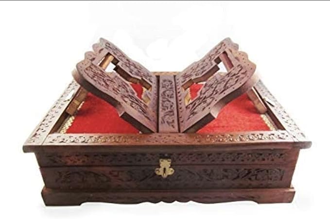 Crafting with Love A Beautiful Wooden HOLY Book Stand Box for Reading RAMAYAN , Geeta , Quran , Bible , GURU Granth Sahib , Fully Carved - Image 2