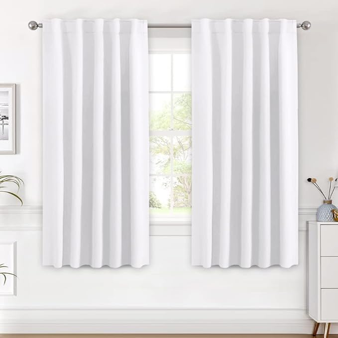 H.VERSAILTEX White Curtains Thermal Insulated Window Treatment Panels Room Darkening Privacy Assured Drapes for Living Room Back Tab/Rod Pocket Bedroom Draperies, 42 x 63 Inch, 2 Panels by HVERSAILTEX