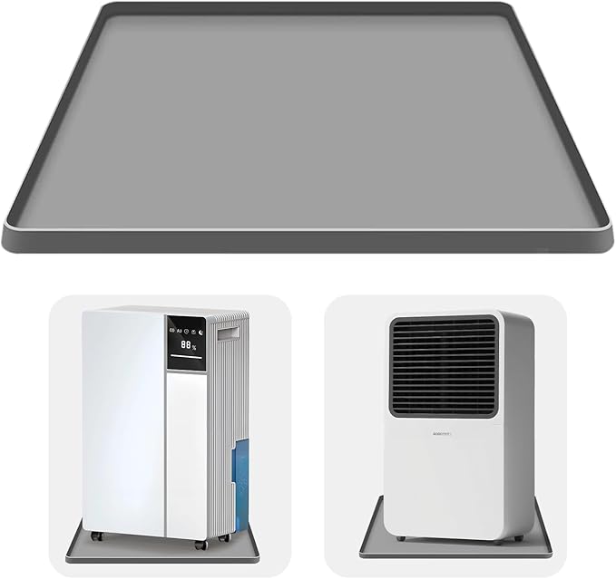 Dehumidifier Drip Mat, 23.6'' x 19.7'' x 0.78'' Humidifier Silicone Drip Mat With Raised Edge, Non-Slip,Spill-Proof, Dehumidifier Drip Tray,Prevent Water Leakage and Protect Floor & Carpet-Grey by AMULOKRU