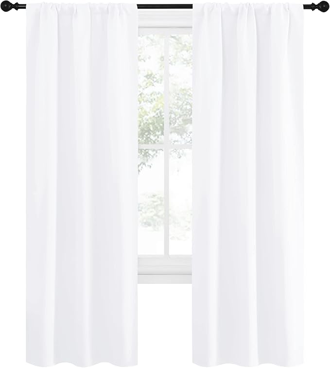 NICETOWN White Curtains 50% Blackout White Curtain Set, Modern Design Solid Rod Pocket Draperies/Drapes for Living Room, Window Dressing for Patio Door (2 Panels, 34 by 72) - Image 2
