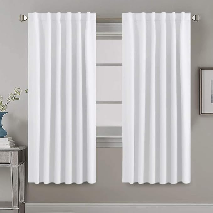 H.VERSAILTEX White Curtains Thermal Insulated Window Treatment Panels Room Darkening Privacy Assured Drapes for Living Room Back Tab/Rod Pocket Bedroom Draperies, 52 x 72 Inch, 2 Panels by HVERSAILTEX