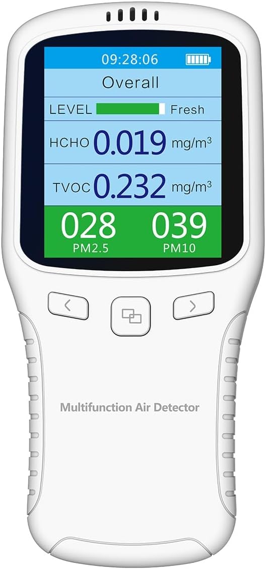 Air Quality Monitor Indoor, 8 in 1 Formaldehyde Detector, voc Meter, Detect Indoor HCHO,TVOC,AQI,PM2.5,PM10,PM1.0,Temperature and Humidity Tester. Colorful LCD Screen & USB Charging (White) by Unknown
