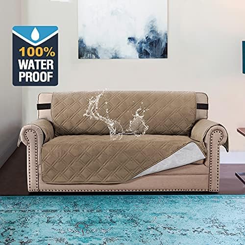 H.VERSAILTEX 100% Waterproof Sofa Slipcover Washable Loveseat Cover for 2 Cushion Cover Non-Slip Furniture Protector with Puppy Paw Silicone Backing Couch Cover for Pets Dogs (Loveseat, Brown) - Image 2