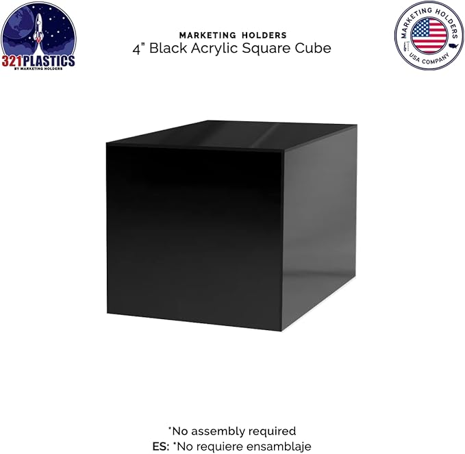 4 Pack 4" Acrylic Display Riser Box with One Open Side No Assembly Versatile Glossy Black Square Retail Merchandise Storage Bin or Product Platform by Marketing Holders - Image 7