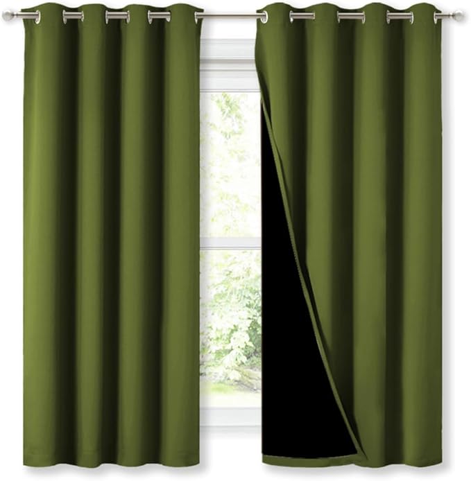 NICETOWN 100% Blackout Blinds, Set of 2, 46" x 45", Olive Green, Laundry Room Decor Window Treatment Curtains for Large Patio Sliding Door, Thermal Insulated Curtains for Bedroom - Image 2