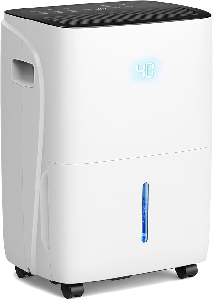 80 Pint Dehumidifier for Basement and Home, Covers up to 4,500 Sq. Ft Rooms, High-Efficiency Compressor Dehumidifier with Drain Hose and 1.05 Gallons Water Tank, Auto Shut-Off, 24HR Timer by Unknown