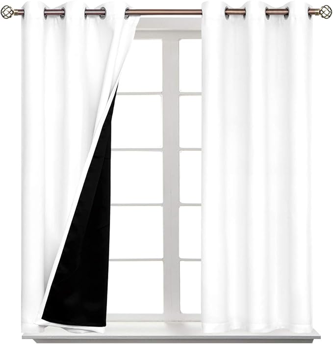 BGment Short 100% Blackout Curtains for Bedroom, Thermal Insulated Energy Efficiency Noise Reducing Grommet Curtains 45 Inch Length with Liner for Small Window 2 Panels Each 42 Inch Wide, Pure White - Image 7