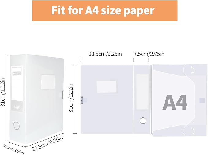 HUA JIE A4 Storage File Boxes Plastic Archives Cases with Lid, File Folder Organizer Document Filing Box for office,31×7.5×23.5 cm, Transparent(Pack of 6) - Image 2