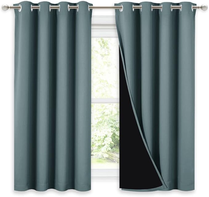 NICETOWN 100% Blackout Curtains 54 inches Long, Double-Deck Completely Blackout Window Treatment Thermal Insulated Lined Drapes for Small Window (Aqua, 1 Pair, 52 inches Width Each Panel) by NICETOWN