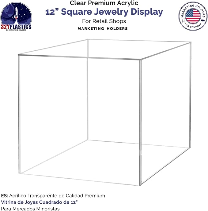 Marketing Holders 12 Inch Clear Acrylic Display Box Versatile Square Plexiglass Retail Product Storage Bin or Merchandise Riser with One Open Side No Lid No Assembly - Image 5