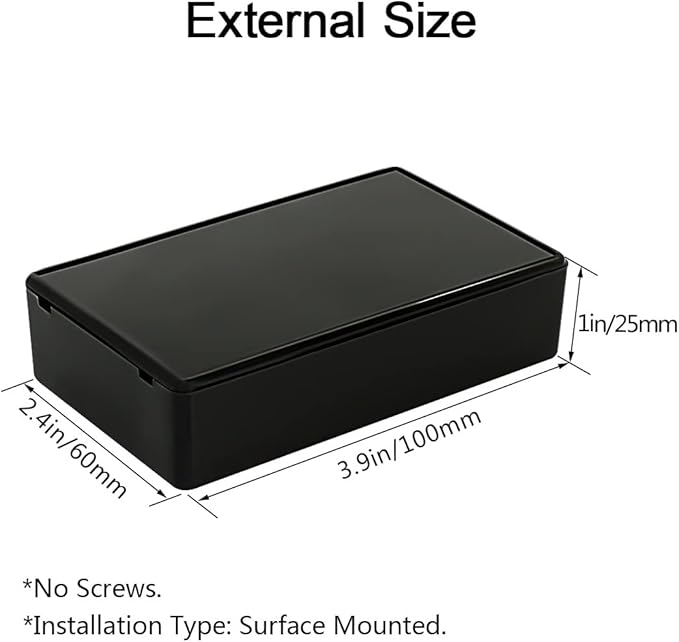 LeMotech 5Pcs ABS Plastic Electrical Project Case Power Junction Box, Project Box Black 3.9 x 2.4 x 1.0 inch (100 x 60 x 25 mm) - Image 2