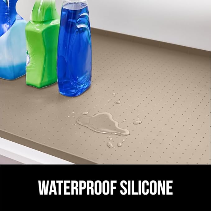 GORILLA GRIP Waterproof Silicone Under Sink Mat with Raised Lip for Kitchen and Bathroom, 34 x 22 in, Cabinet Shelf Liner Stay in Place Mats Dishwasher Safe Drawer Liner, Organizer Tray, Beige - Image 3