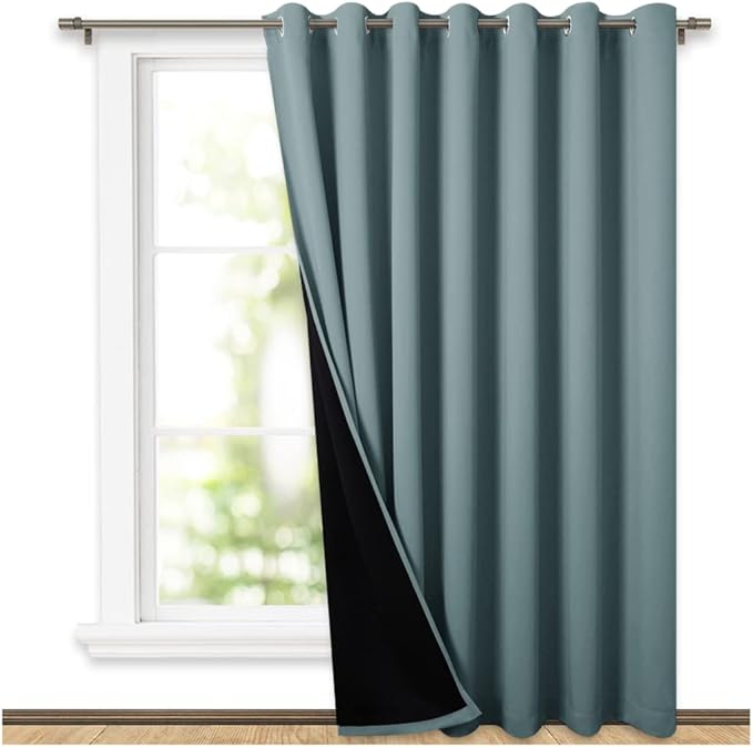 NICETOWN 100% Blackout Window Curtain Panel, Heat and Full Light Blocking Drape with Black Liner for Nursery, 84" Drop Thermal Insulated Drapery (Greyish Blue, 1 Piece, 70" Wide Each Panel) by NICETOWN